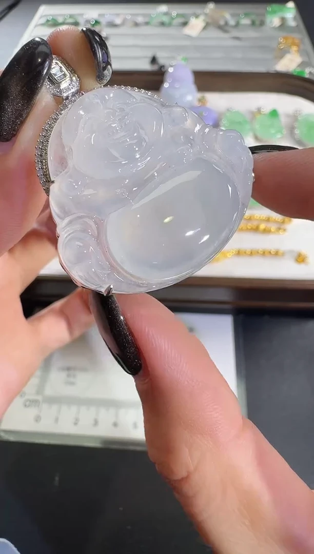 吊坠(不含链)18K金镶嵌翡翠【源头工厂】钻石镶嵌