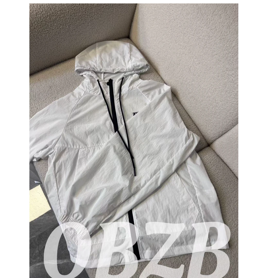 OBZB【X男女同款外套】白色抽绳连帽透气速干百搭薄款秋季7012