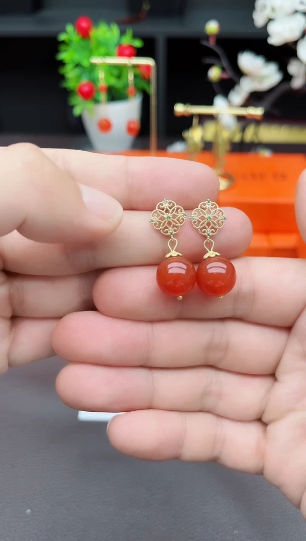 玛瑙/玉髓耳饰银S925镶嵌710000