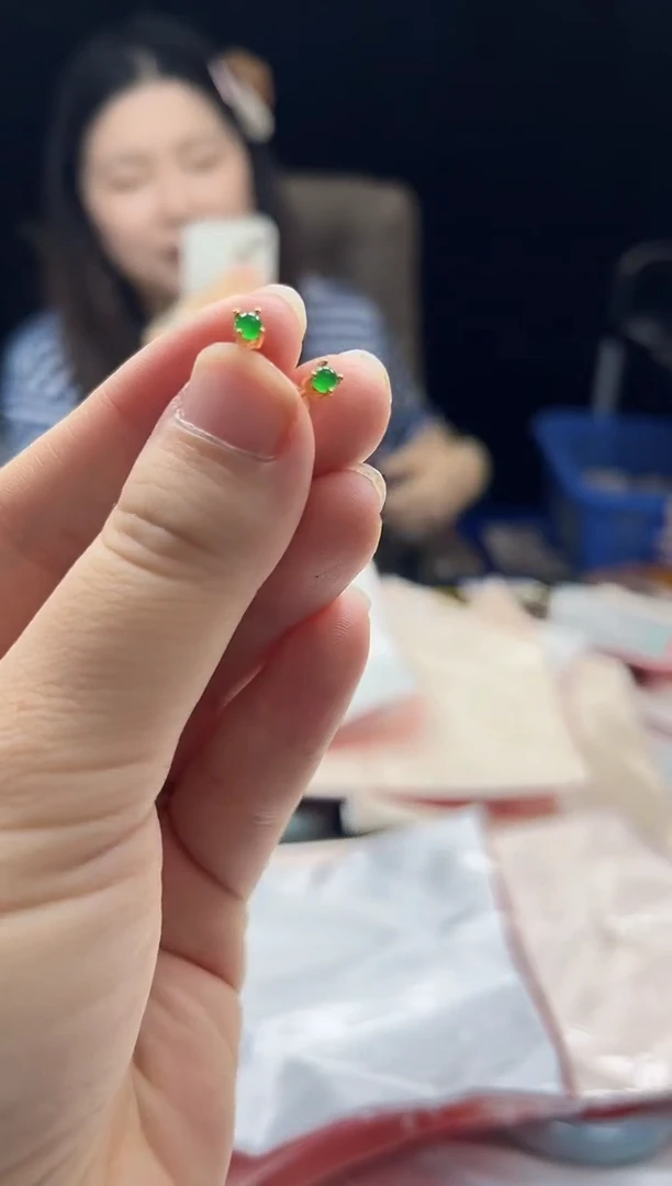 银S925镶嵌翡翠耳饰0248985736