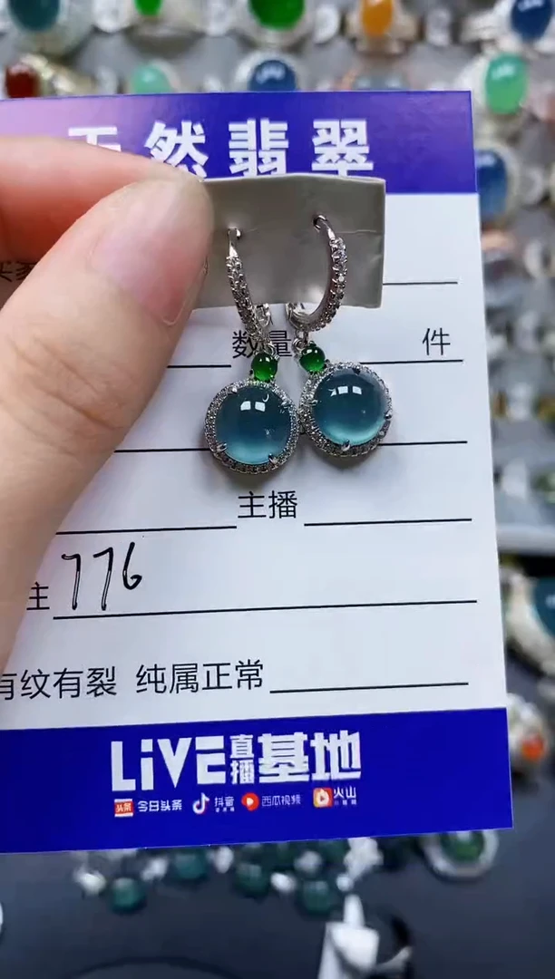 翡翠银S925镶嵌耳饰776
