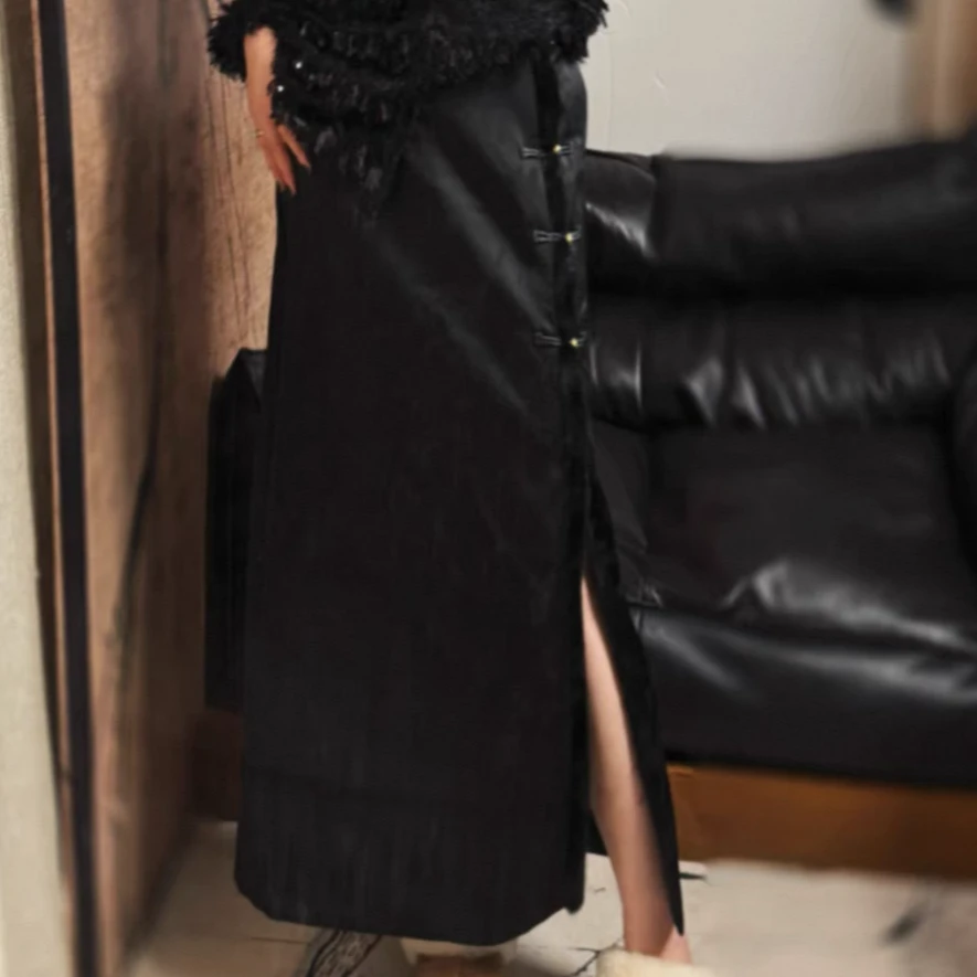 新中式女装黑色半身裙气质