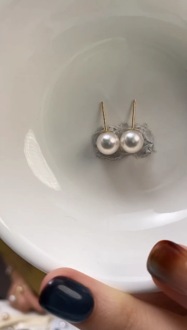 18K金镶嵌耳饰海水珍珠7.5-8Akoya海水珍珠耳饰