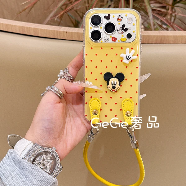 日韩波点可爱米奇适用苹果17pro max手机壳iphone16/15女款手拎套
