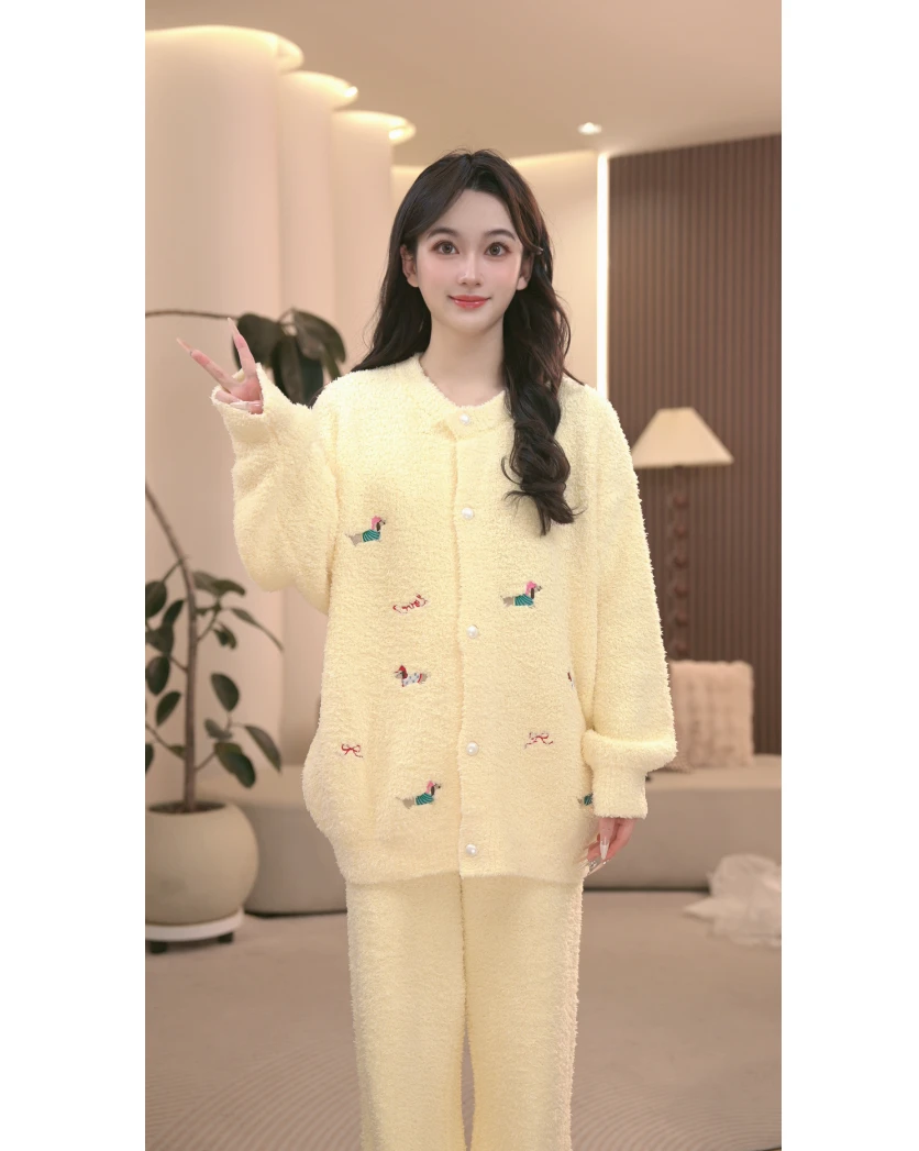 DM【小狗乐园】高定时尚软绵绵半边绒冬季加厚家居服套装