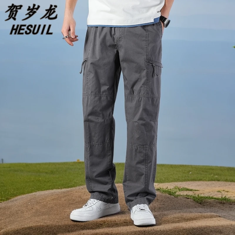 春秋季上班工作裤纯棉水洗男士工装裤多口袋休闲裤户运动外长裤
