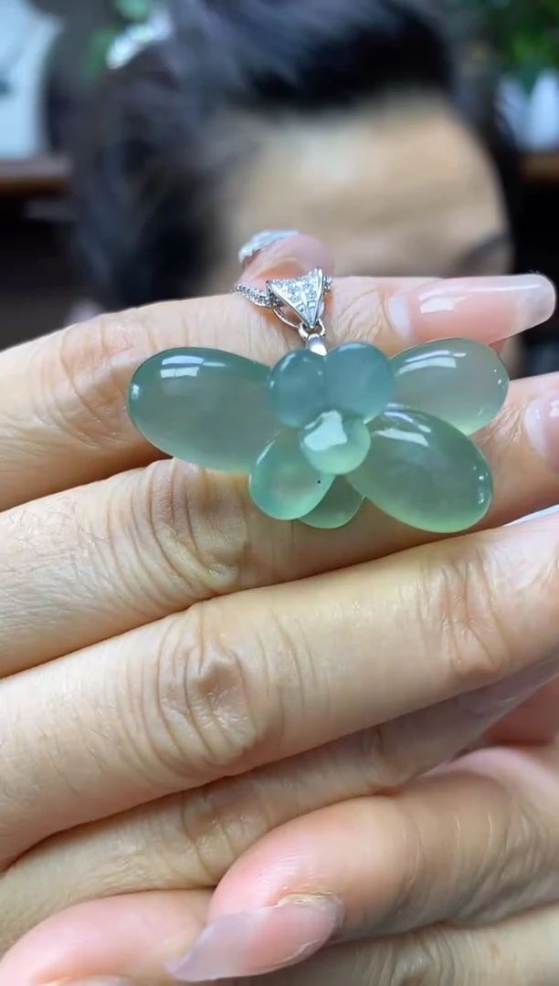 岫玉银S925镶嵌吊坠·不带链子