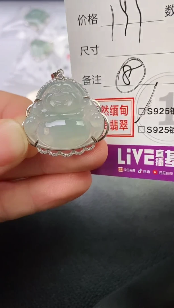 颈饰银S925镶嵌翡翠小*沫挂件