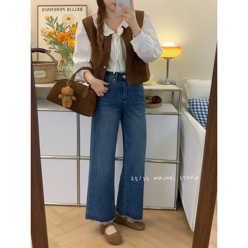 瘦瘦直腿裤~早秋小个子九分微弹直筒裤梨型身材百搭女牛仔裤