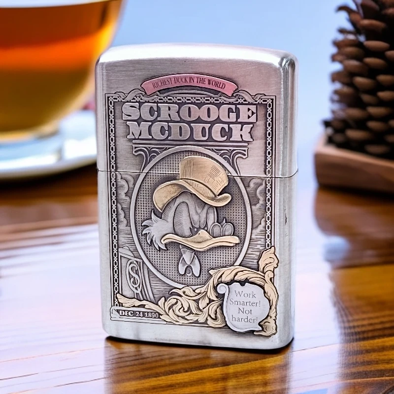 ZIPPO双色银色金色打火机唐老鸭纯白铜套壳3浮雕拼紫铜黄铜DYJ1