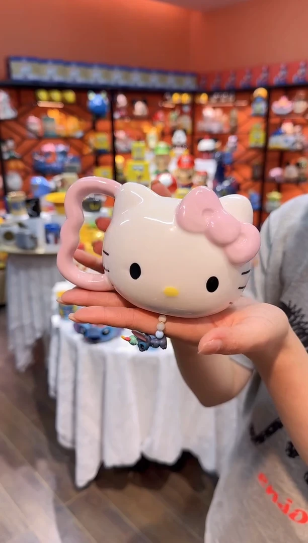 瓷片@@粉色凯特猫陶瓷水杯