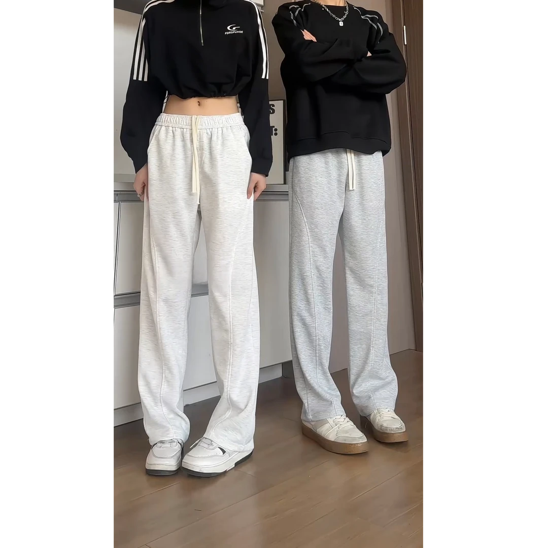 浅灰色斜切微喇卫裤男款美式复古 cleanfit 裤子弯刀直筒休闲裤