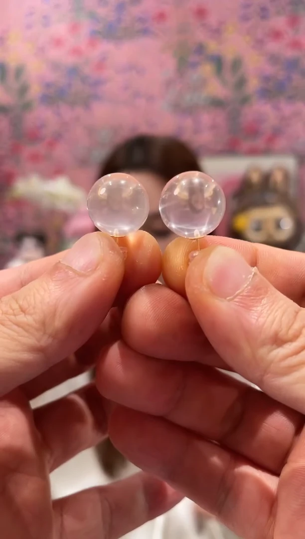 水晶耳饰18K金镶嵌粉水晶耳饰