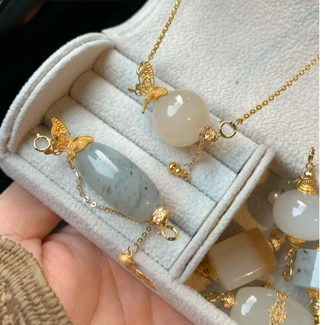 新款18K色路路通diy配件吊坠空托可拆卸旋钮设计配链女配饰百搭