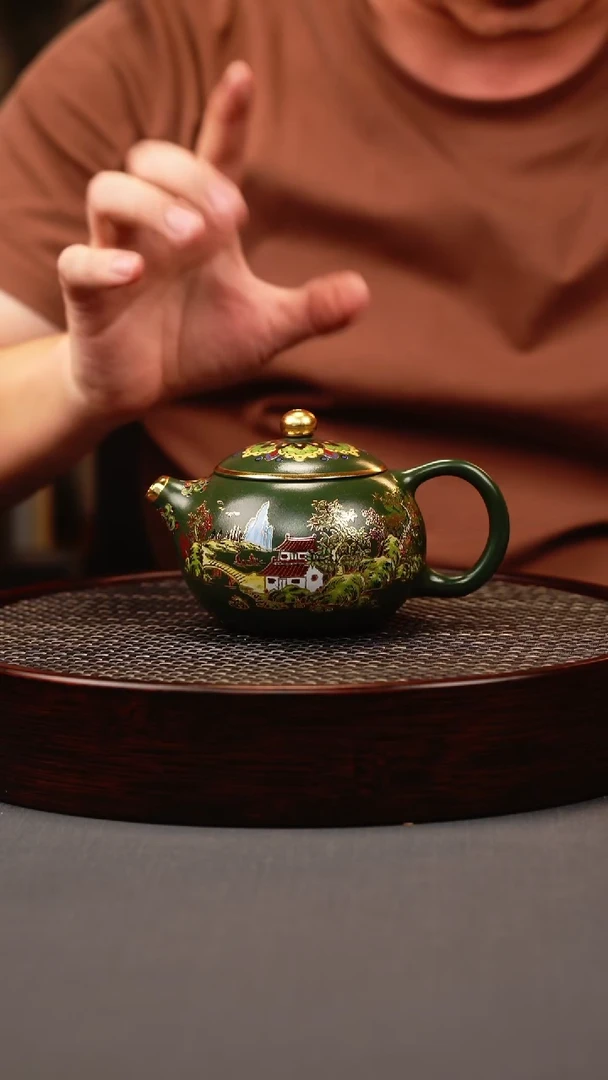 茶壶紫砂绿泥 西施 山房珐琅彩