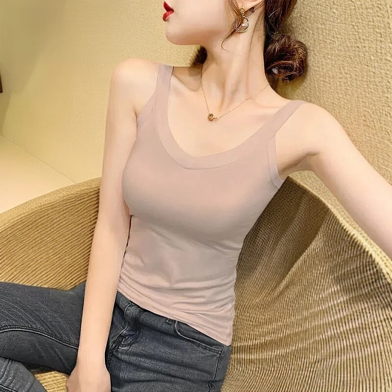 浪莎女美背背心遮副乳内搭上衣小吊带黑色薄款打底紧身无袖