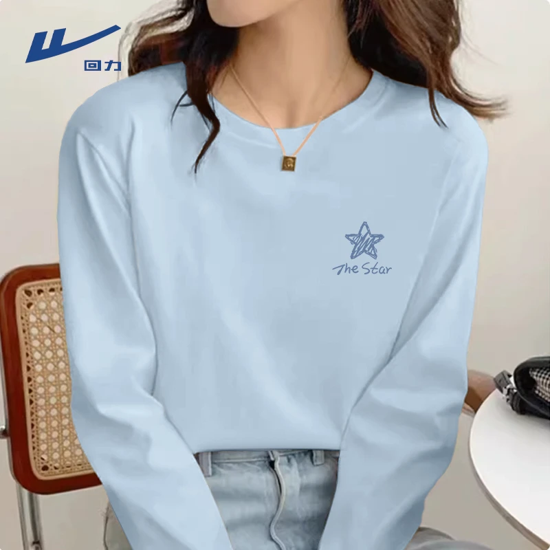 【回力】长袖上衣女2025新款爆款春秋季休闲宽松纯棉圆领上衣体恤X