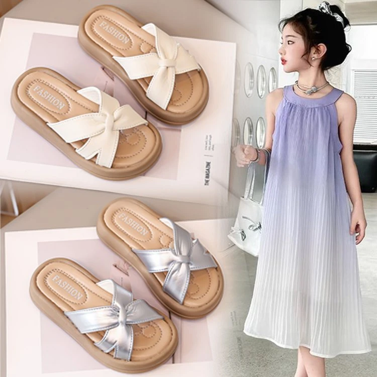 儿童交叉编织拖鞋2025年夏季新款女童透气时尚防滑外穿男童防滑鞋