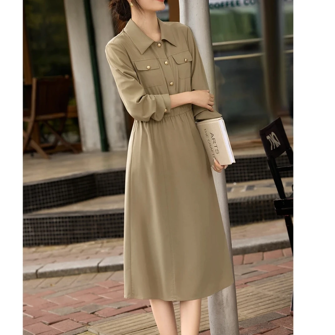 衣源6868#连衣裙女秋季新款长袖气质宽松显瘦衬衫裙子(长约112）