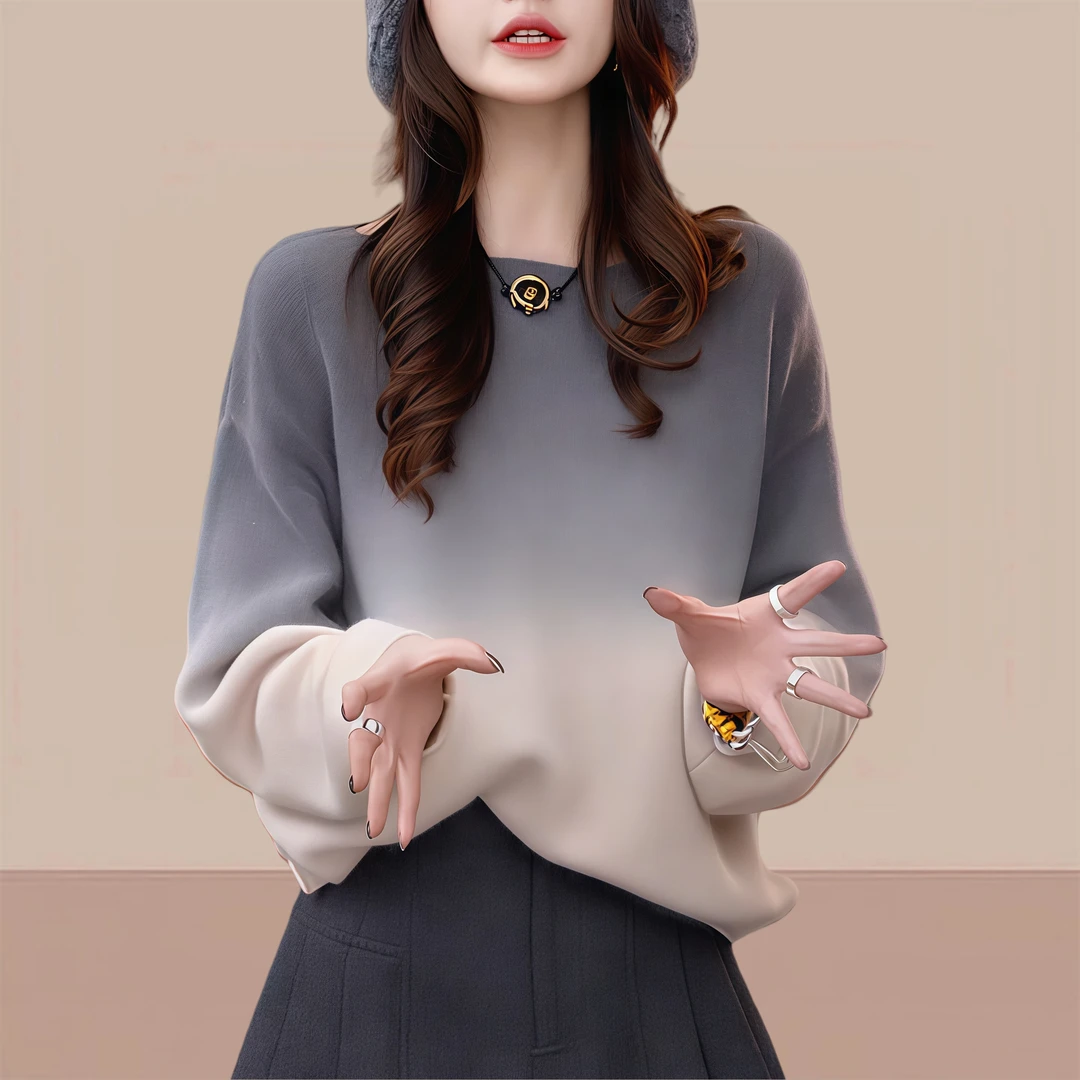 多巴胺服装女纯色渐变长袖针织衫女早秋新款设计感小众别致上衣