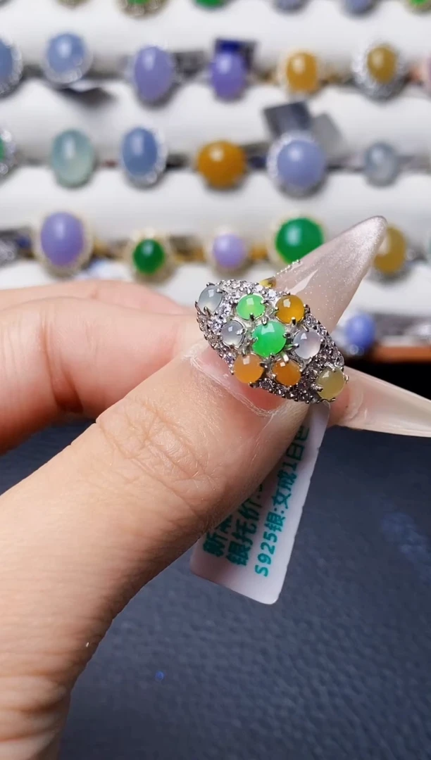 银S925镶嵌戒指翡翠7601