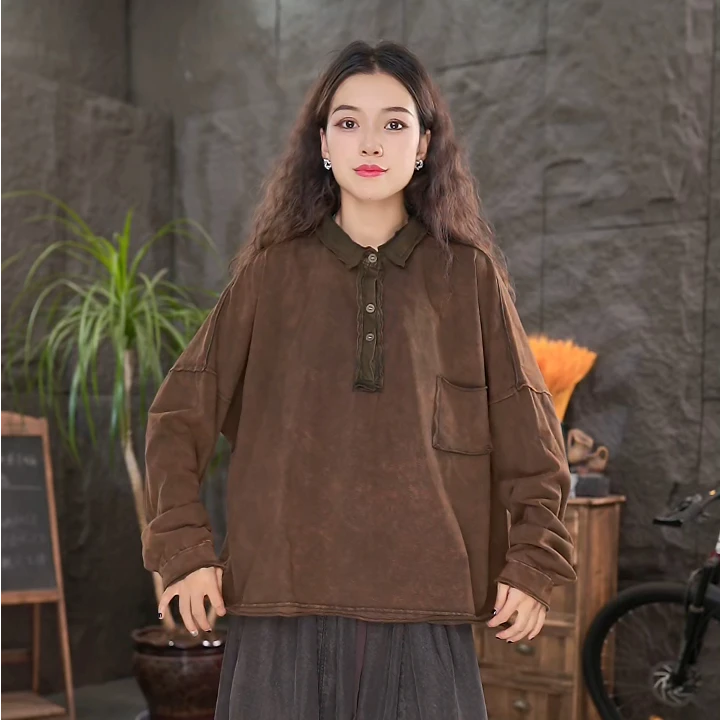 【长袖polo衫】炒色百搭女装2025秋季新款翻领大码宽松上衣LL