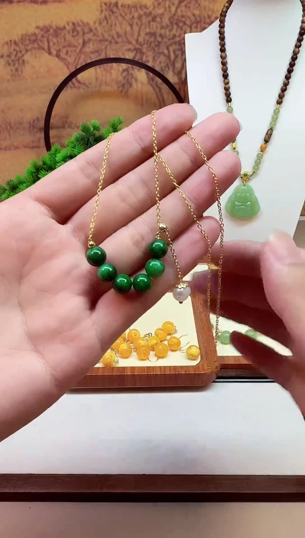 翡翠14K金镶嵌颈饰X87