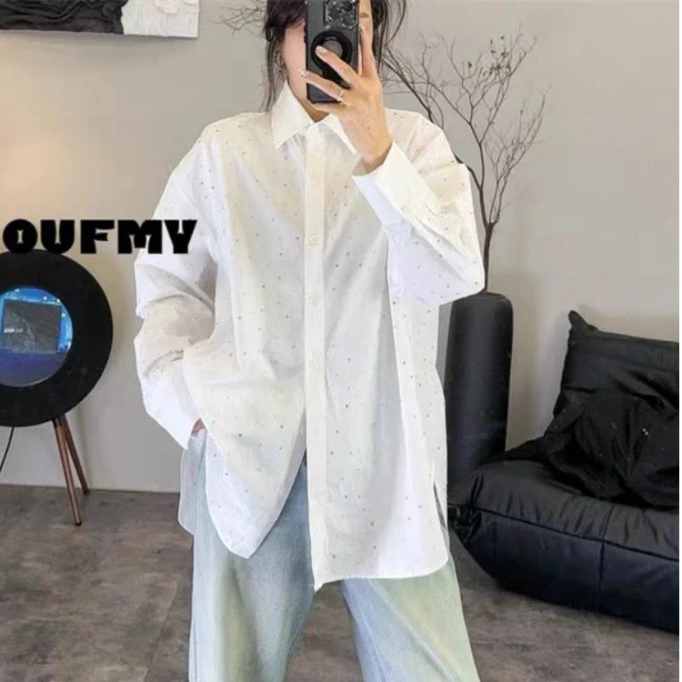 D7551 设计感时尚百搭满天星河钻长袖衬衫