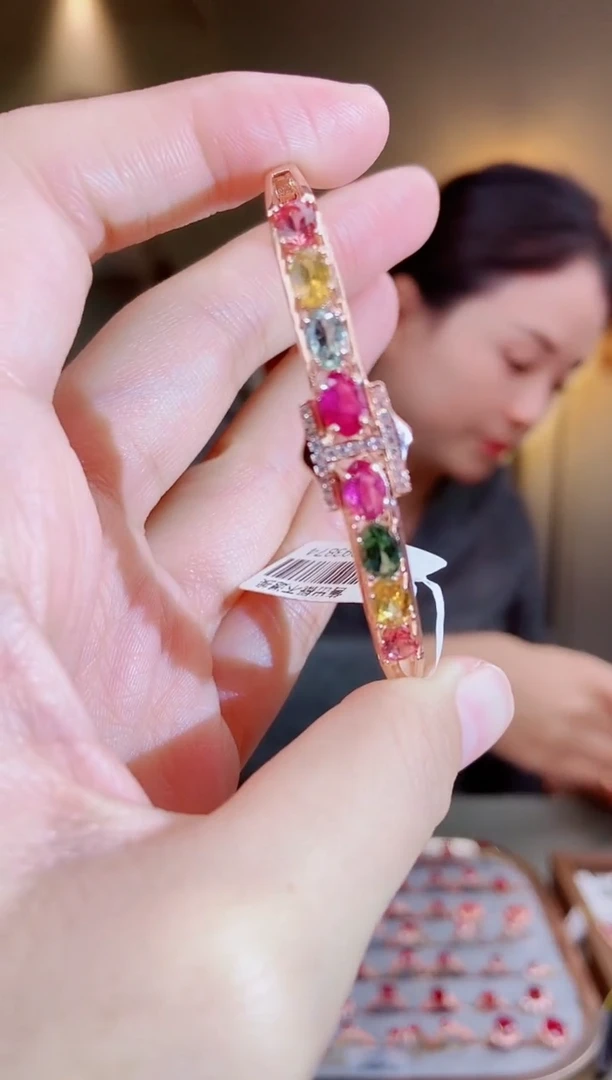 银S925镶嵌手镯碧玺手镯