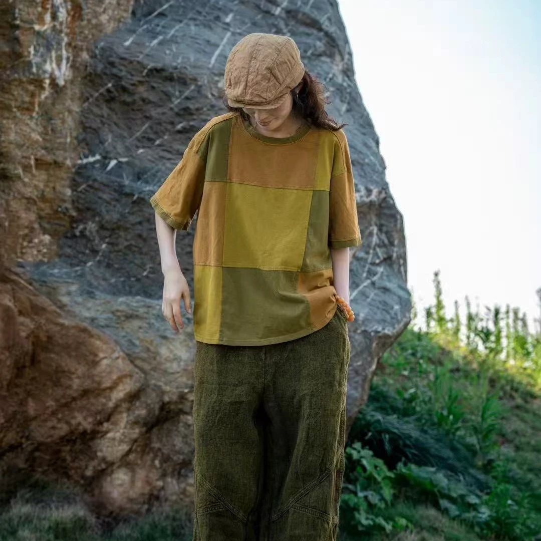 疯子长拼色针织T恤纯棉08465