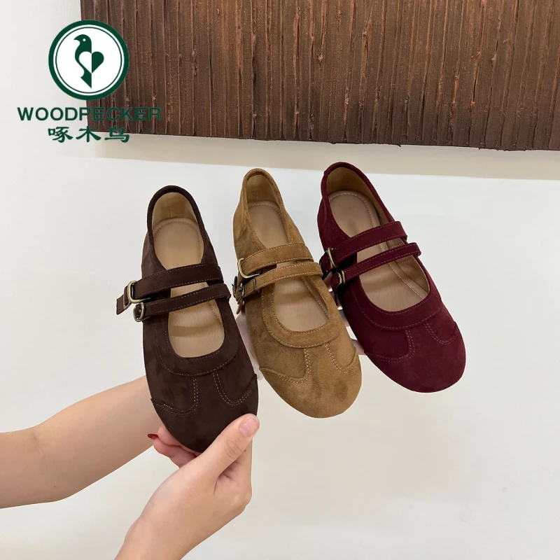 啄木鸟法式玛丽珍鞋女2025秋季新款浅口单鞋女平底红色芭蕾鞋软底