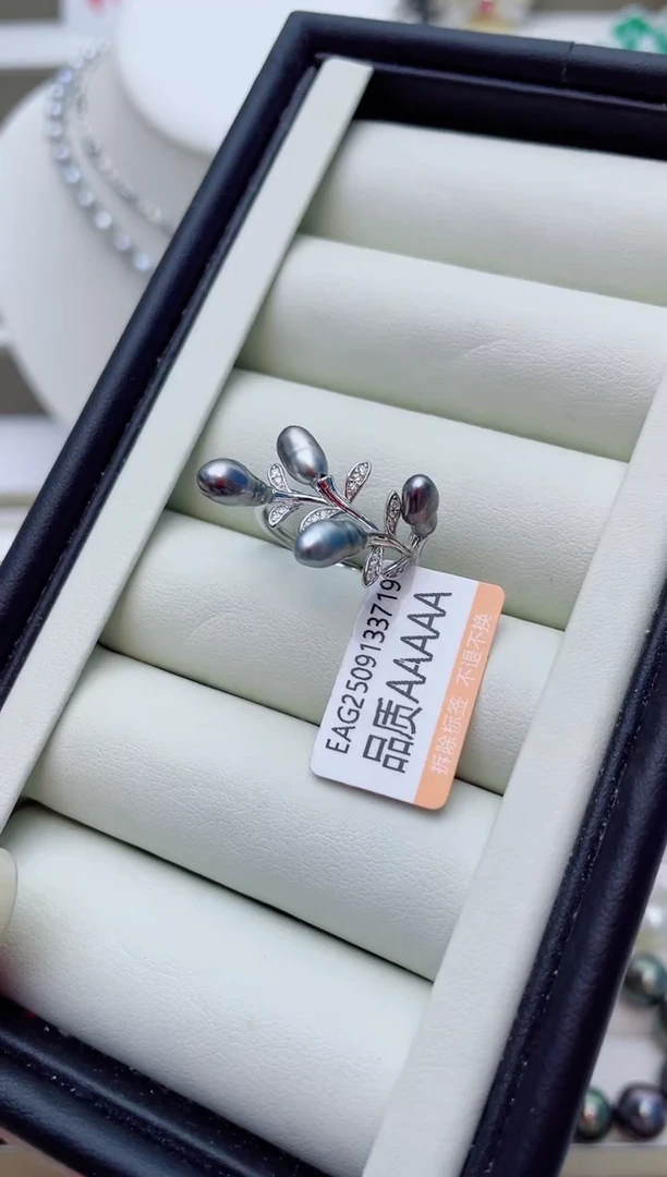 银S925镶嵌戒指海水珍珠w116