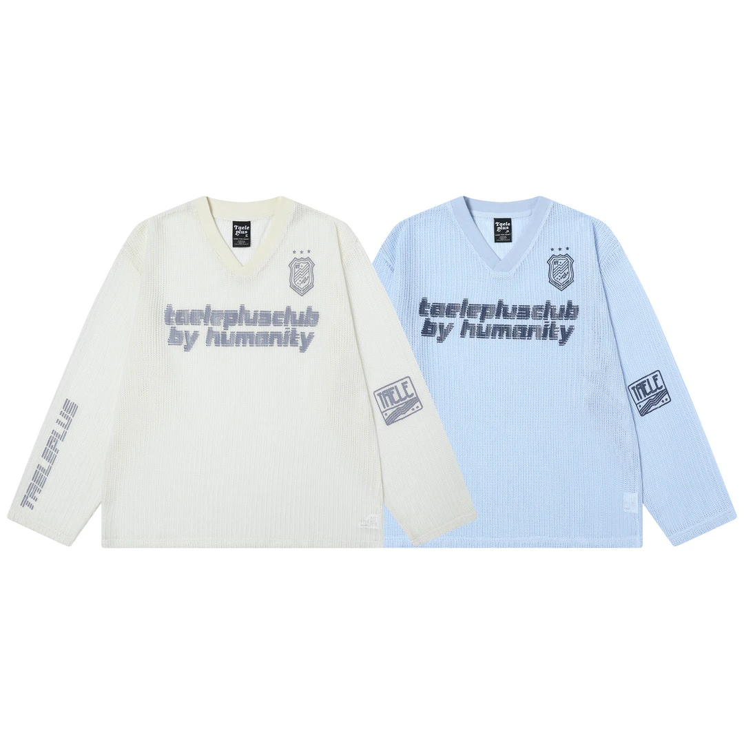 苏格拉底研究所 国潮情侣宽松针织镂空字母长袖T恤 2025春V领罩衫