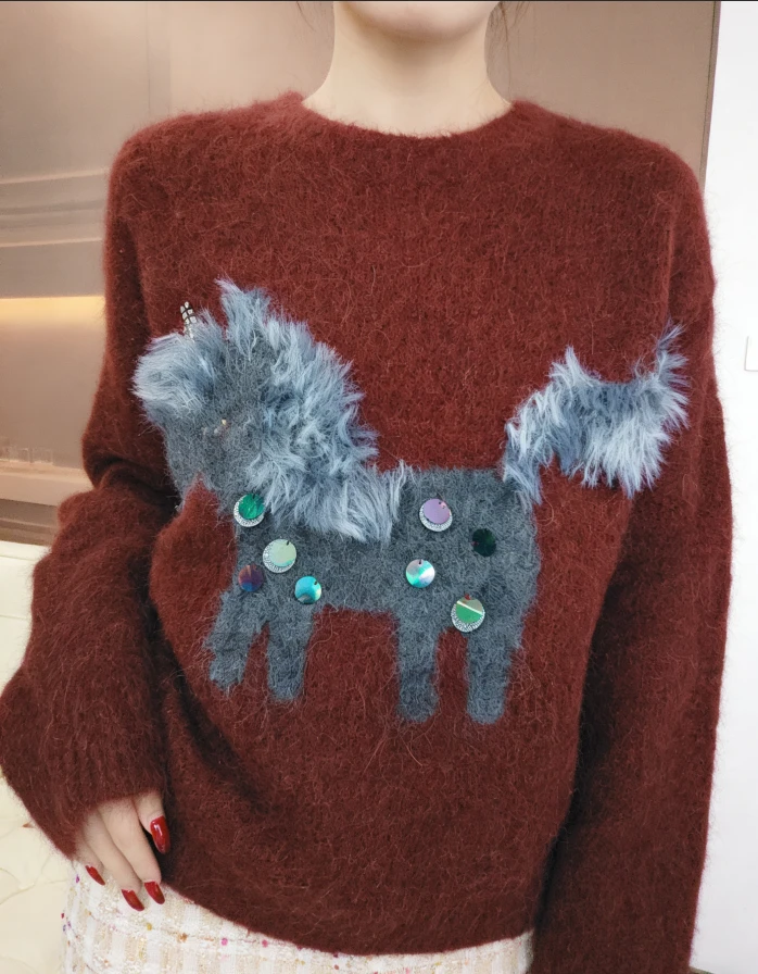 雅诗 新款百搭针织设计感独角兽刺绣内搭时尚毛衣打底衫JY525-579