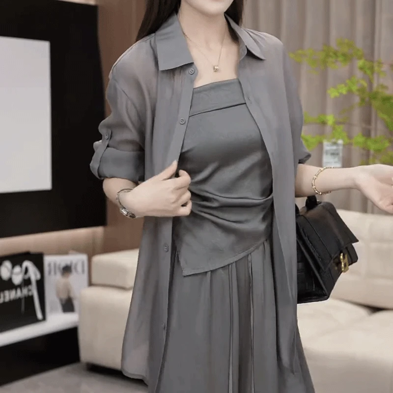 轻薄透气天丝长袖衬衫女夏季新款休闲显瘦气质外穿开衫上衣潮