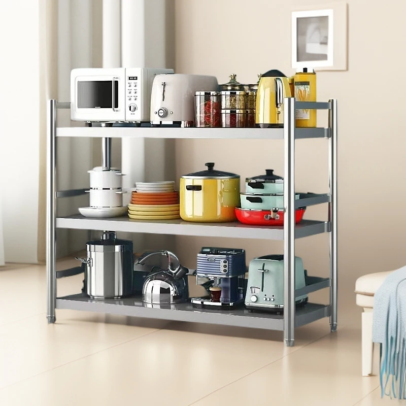 不锈钢围栏款落地厨房置物架收纳架隔板多层零食架置物架落地式