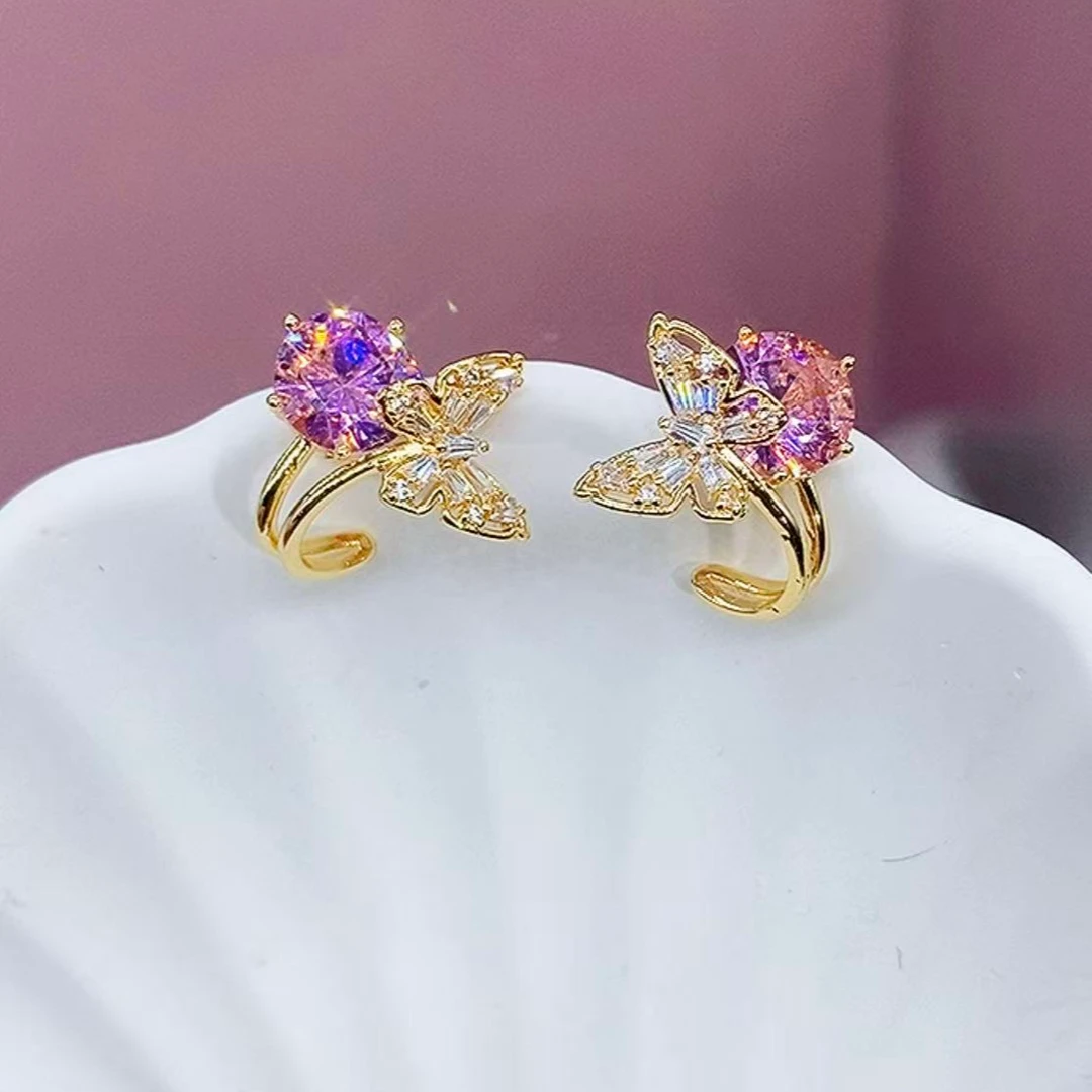 铜合金锆石耳饰 （427号）925银女神蝴蝶耳钉气质百搭山设计耳饰