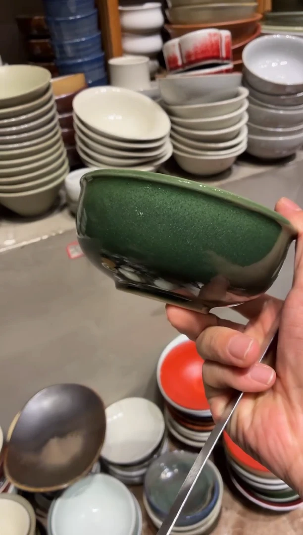 瓷片好?109绿色手工小碗1个