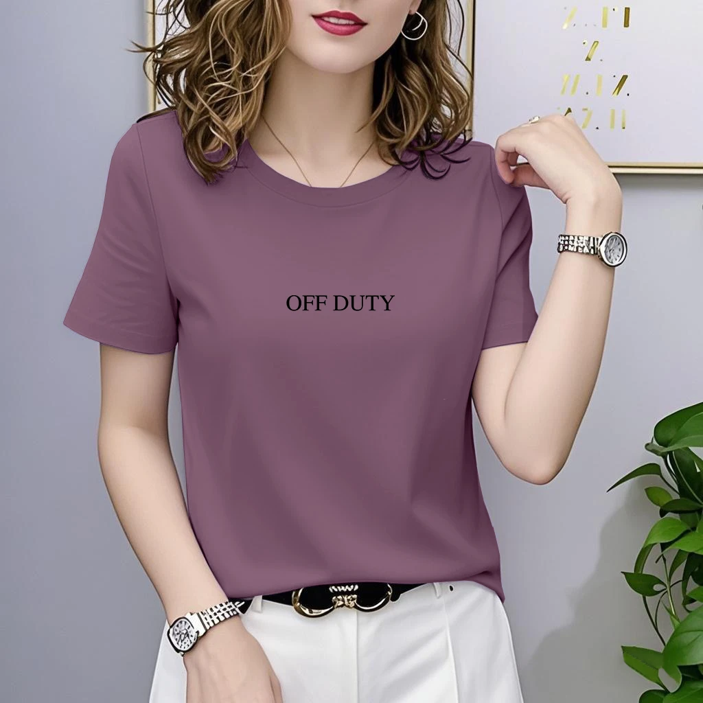 女士宽松大码圆领印花2025新款夏季短袖t恤时尚休闲百搭显瘦上衣