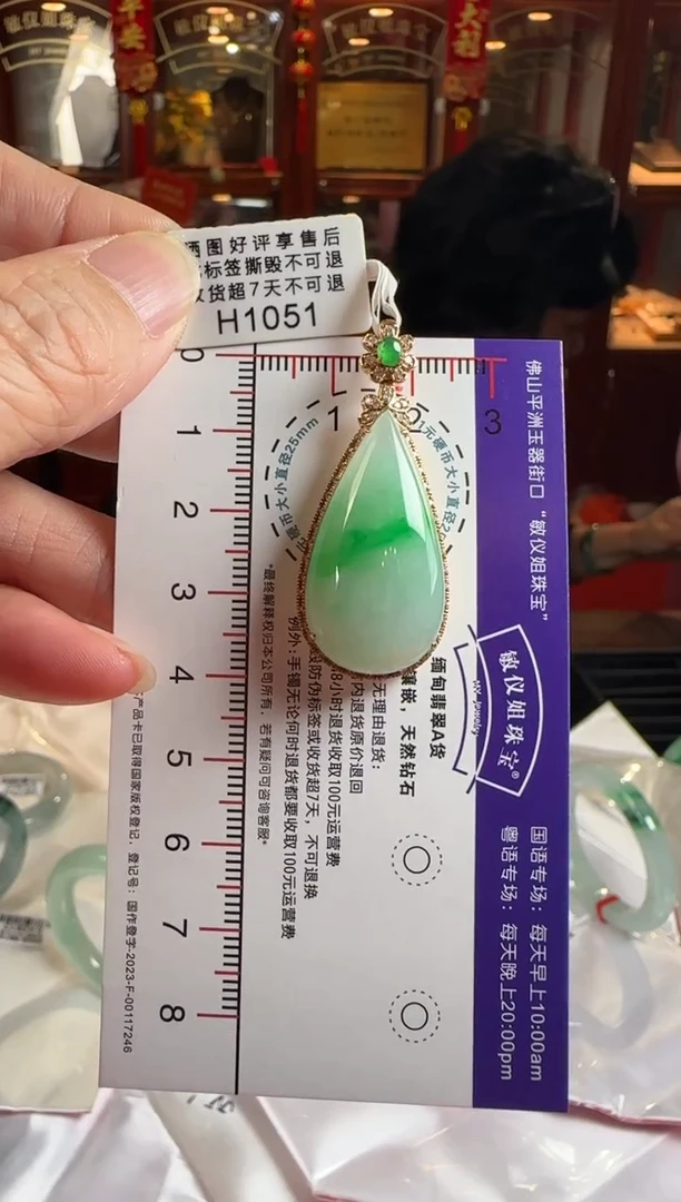 颈饰18K金镶嵌翡翠H1051飘绿滴水