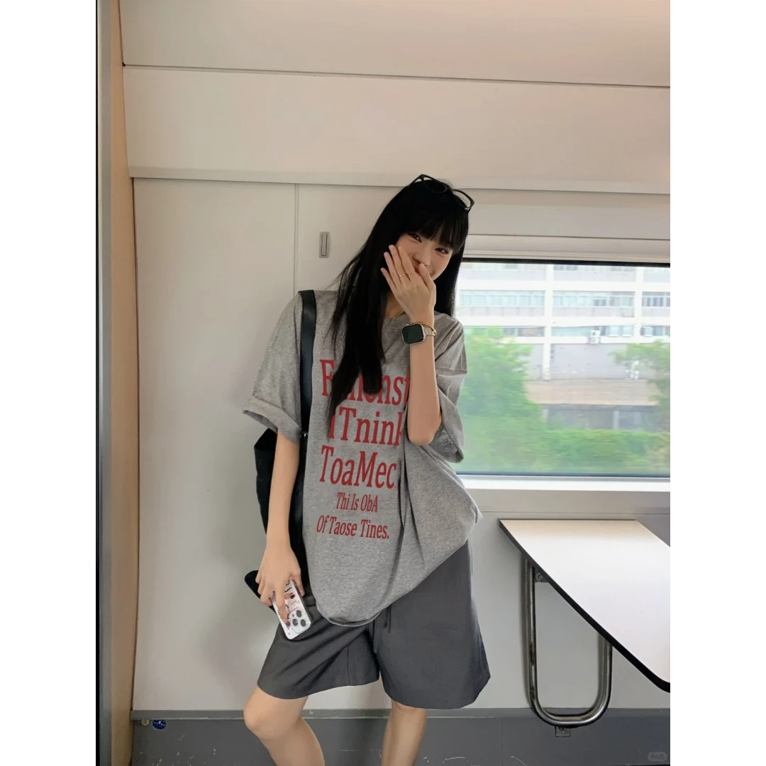 夏季新款宽松版t恤美式极简风小众韩版百搭女生韩系ins衣服