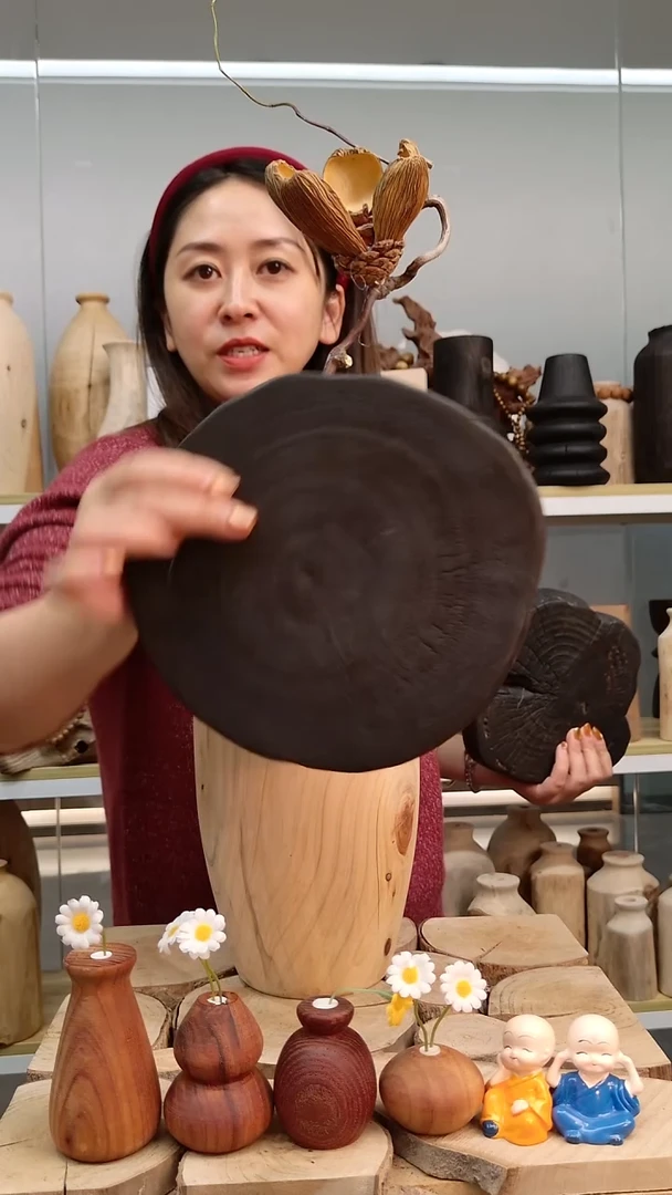 木实木花瓶直播间，碳化圆台