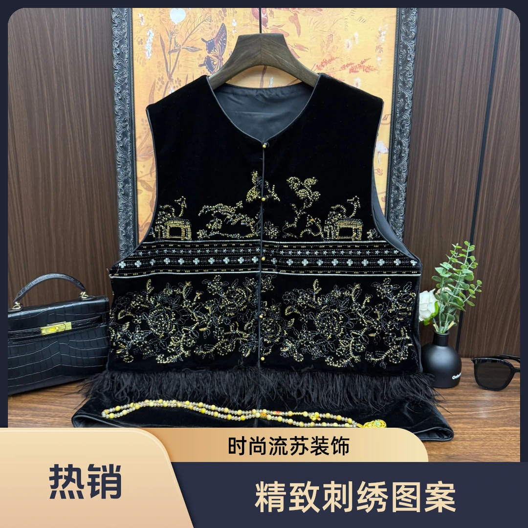 大码女装新中式马甲图腾马夹宽松国风时尚百搭