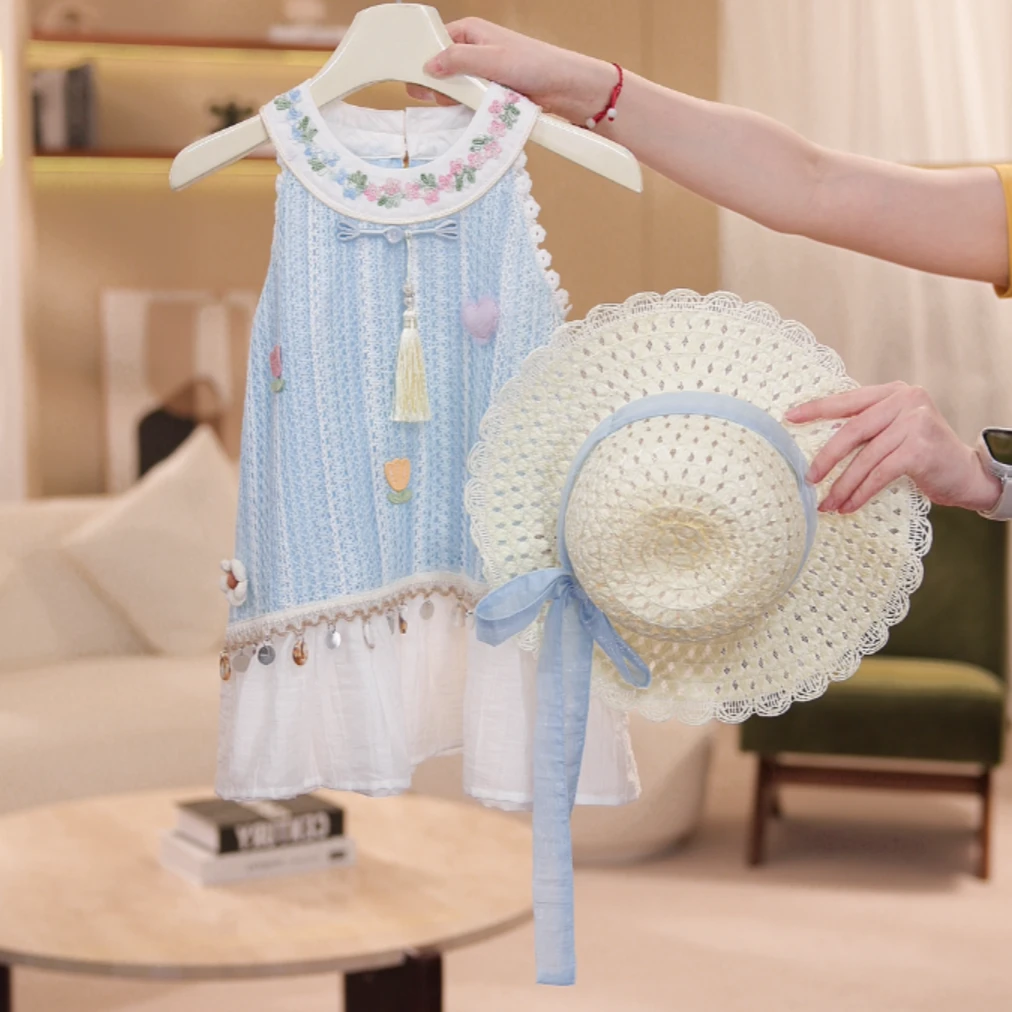 夏季洋气度假风女宝宝新款流苏时尚女宝盘扣连衣裙SL0206