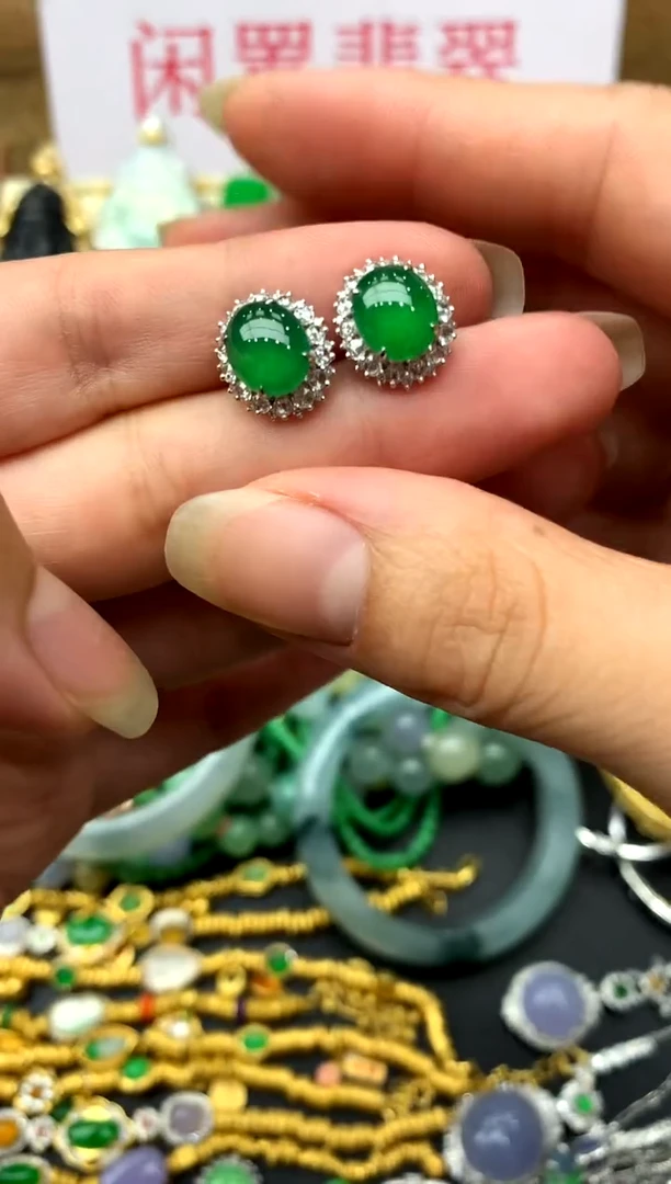 翡翠18K金镶嵌耳饰201-中国好珍宝
