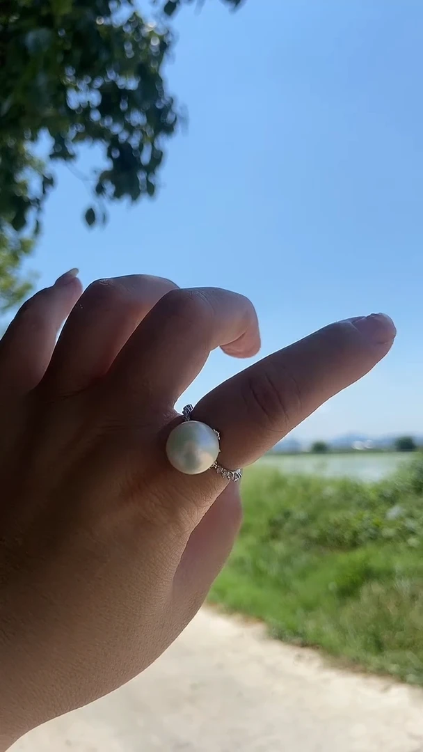 银S925镶嵌戒指淡水珍珠11-12mm天然珍珠戒指