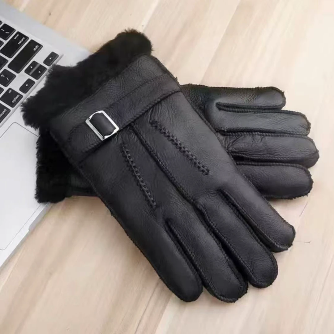 皮毛一体男士手套保暖--卡子款