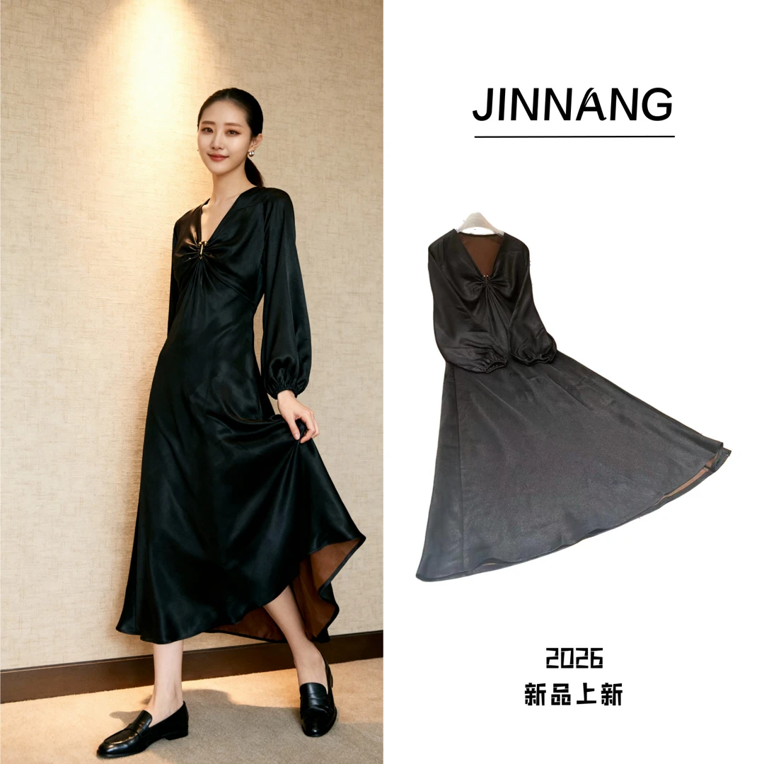 非遗香云纱100桑蚕丝平纹缎连衣裙28136086