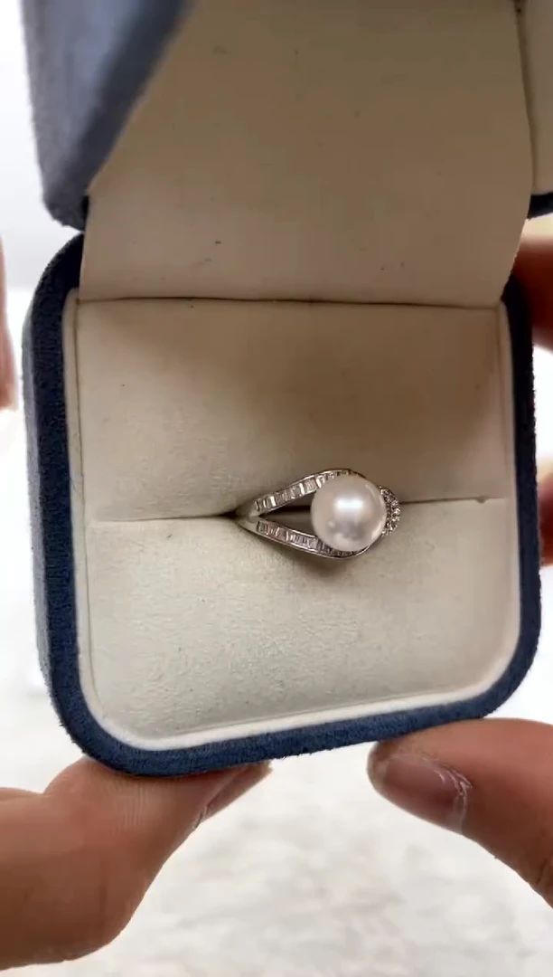 银S925镶嵌戒指海水珍珠 8-9