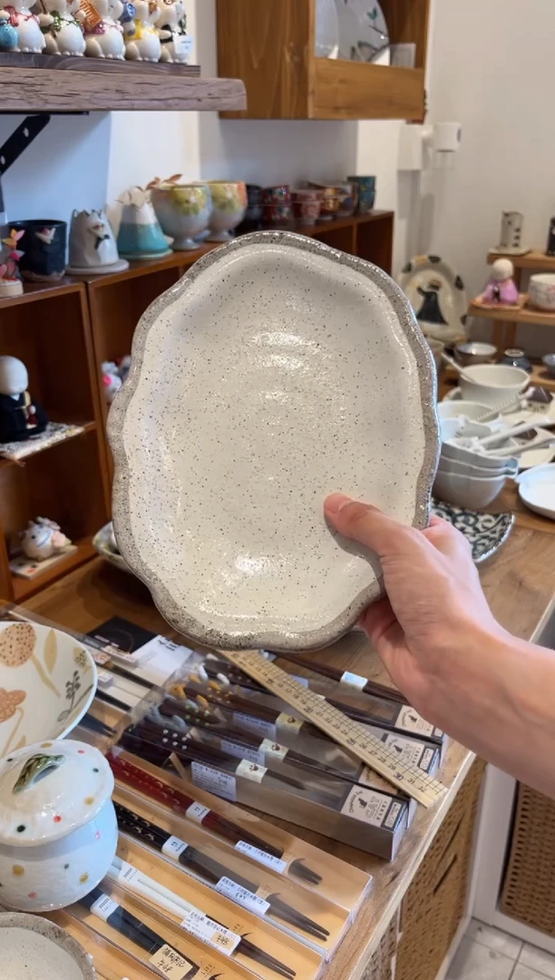 瓷片新品福利渕茶粉引花边深盘